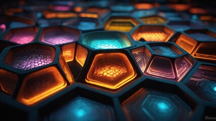 Fototapeta premium abstract honey comb hexagon neon light
