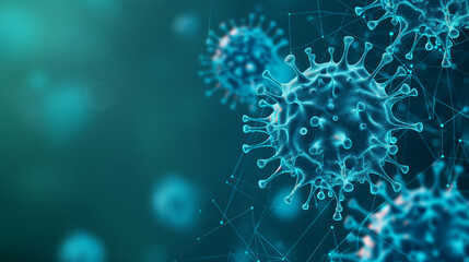 Increasing coronavirus chart with abstract blue background with icons and network,