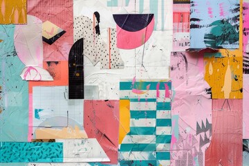 Cool and stylish retro trendy paper collage composition wallpaper modern art