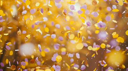 Sunshine yellow and soft lavender confetti floating on a rich mocha background, adding warmth to any celebration.
