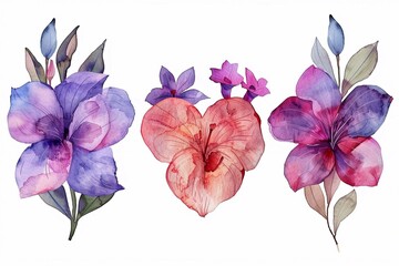 Heart formed from flowers set watercolor illustration of a flower in the shape of a heart banner	