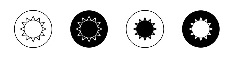 Sun icon set. summer sun light vector symbol. sunshine sign. sunny day icon. daytime sunbeam or sunray symbol in black filled and outlined style.