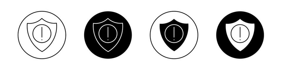 Shield exclamation icon set. high risk security vector symbol. danger protection sign in black filled and outlined style.