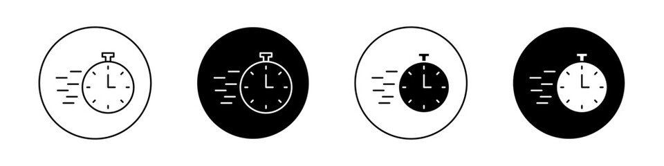 Time fast icon set. rapid speed delivery vector symbol. quick short time clock sign. faster or instant delivery icon in black filled and outlined style.