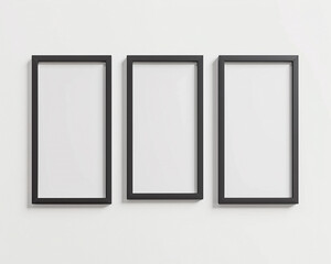 Trio of black frame mockups on a stark white background minimalist and striking