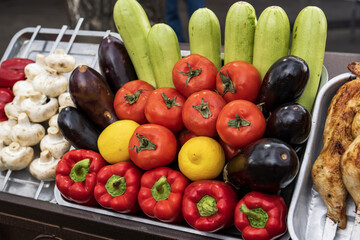vegetables on the counter of the street food stall 
