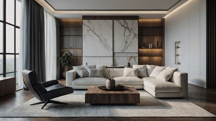 luxury living room with white sofa