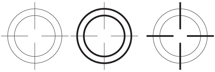 Target destination icon set. Aim sniper shoot group. Focus cursor bull eye mark collection. Vector isolated on white