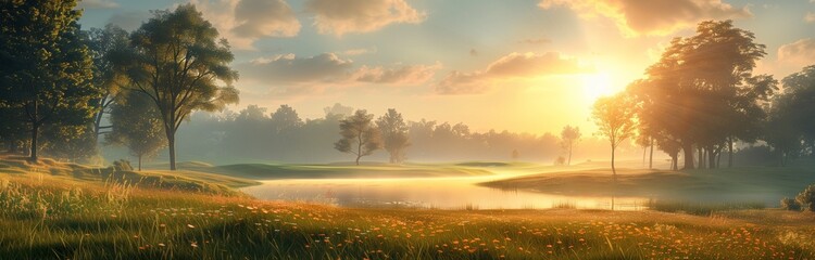 Fototapeta na wymiar golf field in the morning sunlight