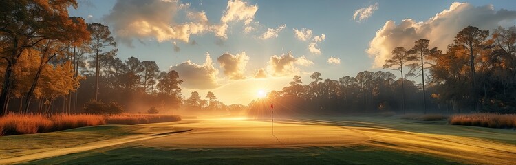 golf field in the morning sunlight