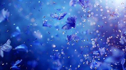 Whimsical confetti drifting over a rich sapphire background, creating a dreamy celebration scene captured in full HD.