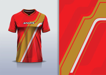 Tshirt mockup abstract grunge sport jersey design for football soccer, racing, esports, running, red gold color