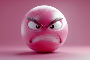 Pink ball with angry face, simple facial expressions