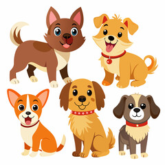 Cute dogs doodle vector set