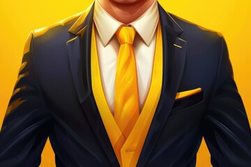 A man dressed in a formal suit with a bright yellow tie. Suitable for business and corporate concepts