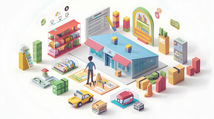 Isometric Scene of Market Researcher Analyzing Consumer Behavior: Identifying Trends for Economic Growth and Business Strategies in 3D Flat Illustration