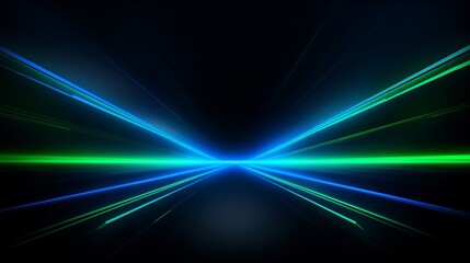 Blue and green laser beams in the dark - obrazy, fototapety, plakaty