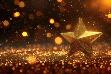 A shiny gold star on a reflective surface, perfect for holiday decorations - obrazy, fototapety, plakaty