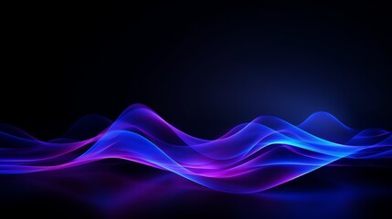 Blue and purple glowing waves on a dark background. - obrazy, fototapety, plakaty