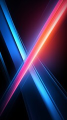 Blue and red glowing diagonal lines on a black background. - obrazy, fototapety, plakaty