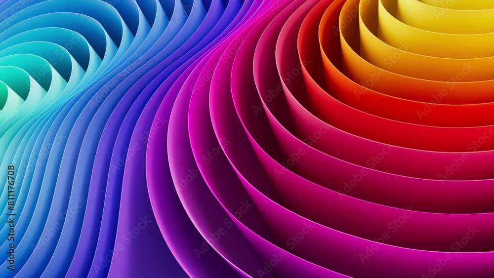 Poster 3d motion rendering of an abstract background of smooth lines of multi-color spline waves that move 