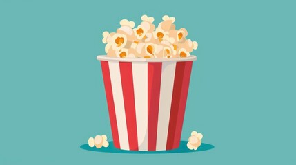 Popcorn bucket in flat design, front view, family movie night theme, animation, Splitcomplementary color scheme - obrazy, fototapety, plakaty