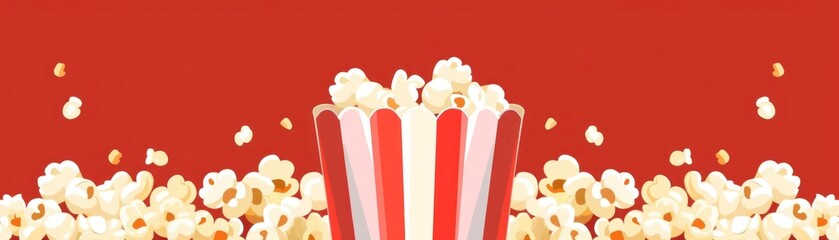 Popcorn movie night in flat design, front view, cinema theme, cartoon drawing, Monochromatic Color Scheme - obrazy, fototapety, plakaty