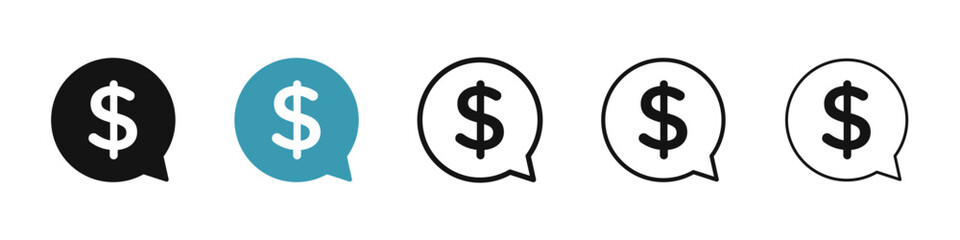 Fototapeta premium Comment dollar icon suite. Dialogue bubble with a money twist for UI designs.