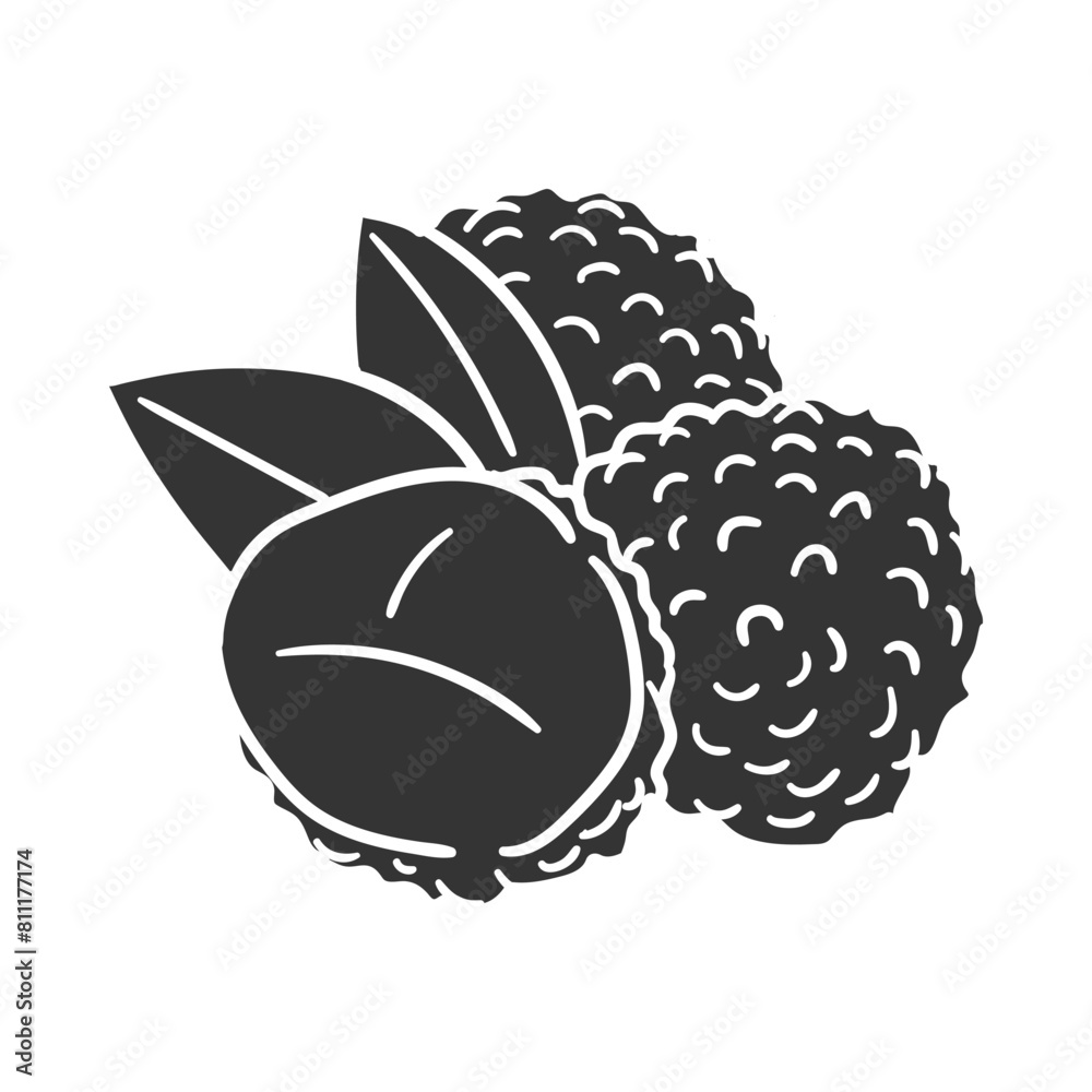 Poster Lichee Icon Silhouette Illustration. Exotic Fruit Vector Graphic Pictogram Symbol Clip Art. Doodle Sketch Black Sign.