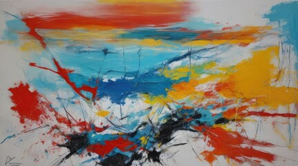 abstract expressionist painting with white background