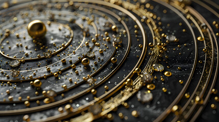 Fototapeta premium A gold and black circle with many small gold and black dots