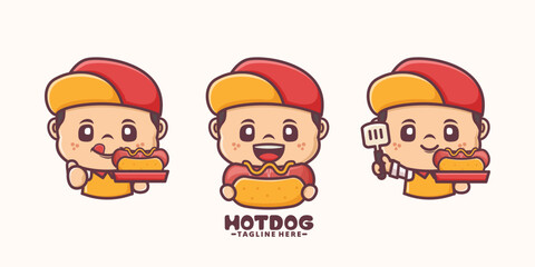 vector illustration of cartoon mascot with hotdogs