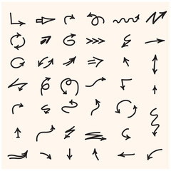 Vector set of hand-drawn arrows with style doodle and line art