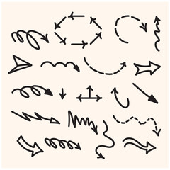 Vector set of hand-drawn arrows with style doodle and line art