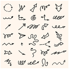Vector set of hand-drawn arrows with style doodle and line art