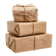 Stack of handcraft gift boxes on transparent background