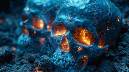 Two skulls are sitting on top of a pile of rocks, AI - Powered by Adobe