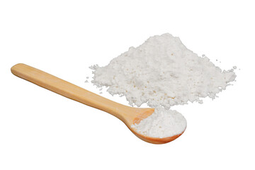 a pile of salt with a wooden spoon isolated transparent
