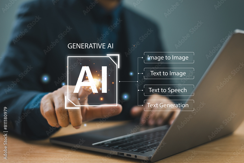 Poster ai tech, artificial intelligence concept. chatbot chat with humans. businessman use technology smart