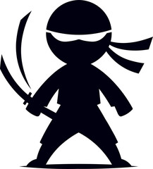 Silhouette of a ninja with a sword. Munimalist illustration with allusion to martial fights and action.