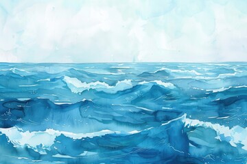 A peaceful painting of a large body of water. Suitable for nature-themed projects