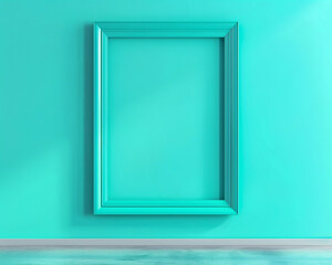 Bold rectangular frame mockup on a vivid turquoise wall energetic and striking