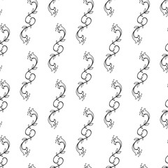 Obraz premium Hand drawn black and white vintage flower pattern.