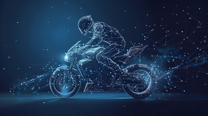 Abstract image of a motorcycle racing in the form starry, generative Ai