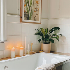 Fototapeta premium Interior scene of a bathroom with close up to the bathtube.