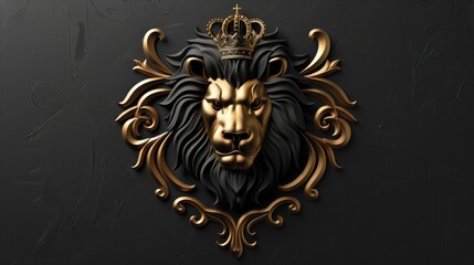 Majestic golden lion wearing a crown, symbolizing power and royalty. Suitable for various design projects