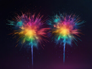Fototapeta premium Colorful vibrant glittering fireworks Background with glow smoke and confetti banner ai generative