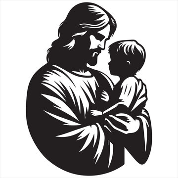 jesus holding child black and white clip art preview