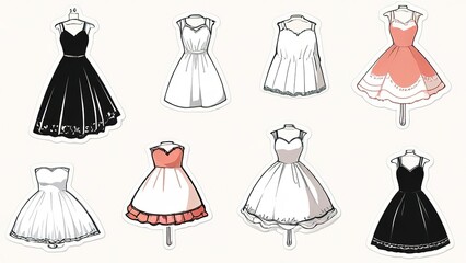 variety of stickers of women's dresses, wedding dresses and also some jackets, coats