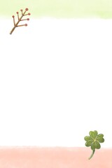 green clover leaf with flower branch for card frame decoration. illustration border